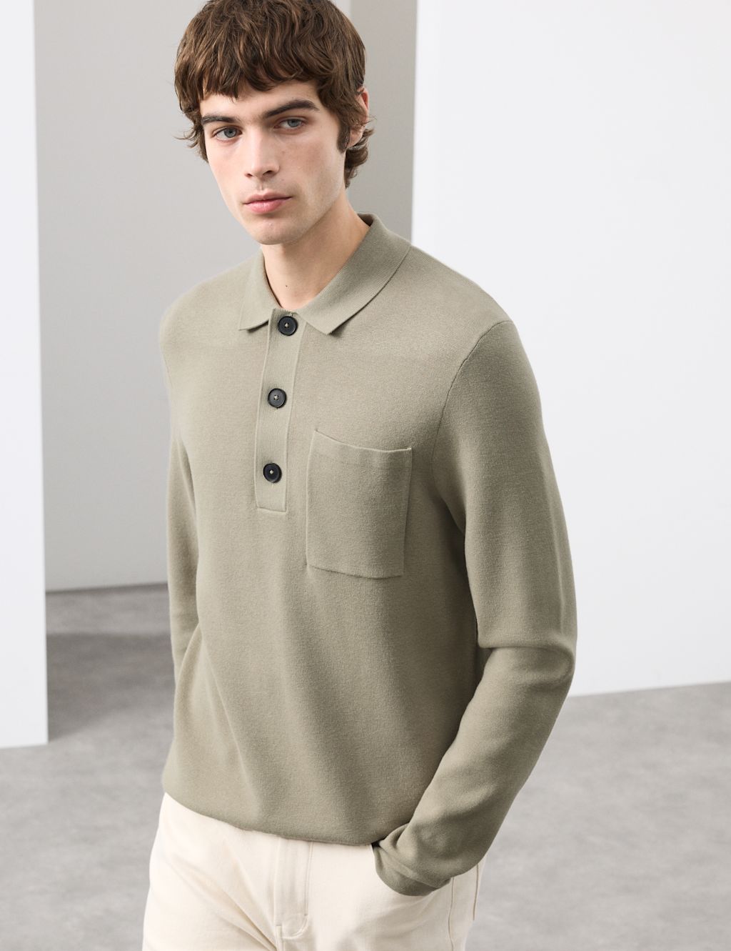 Autograph Knitted Polo Shirt - XXLREG - Light Olive, Light Olive