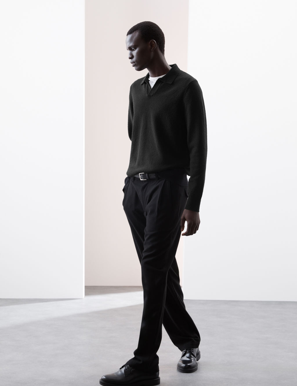 Autograph Cotton Rich Open Neck Knitted Polo Shirt - LREG - Black, Black