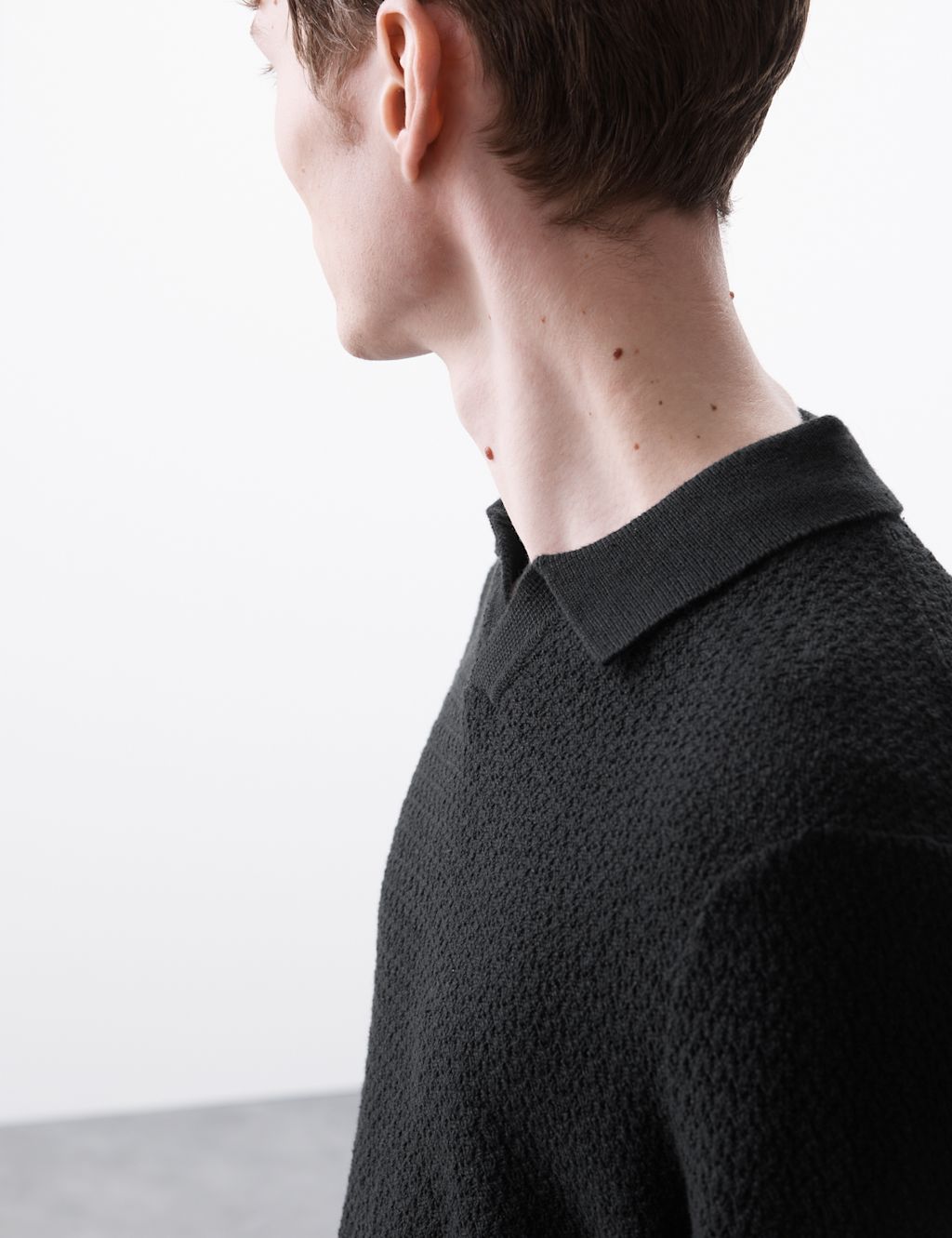 Autograph Linen Rich Knitted Open Neck Polo Shirt - XXLREG - Black, Black