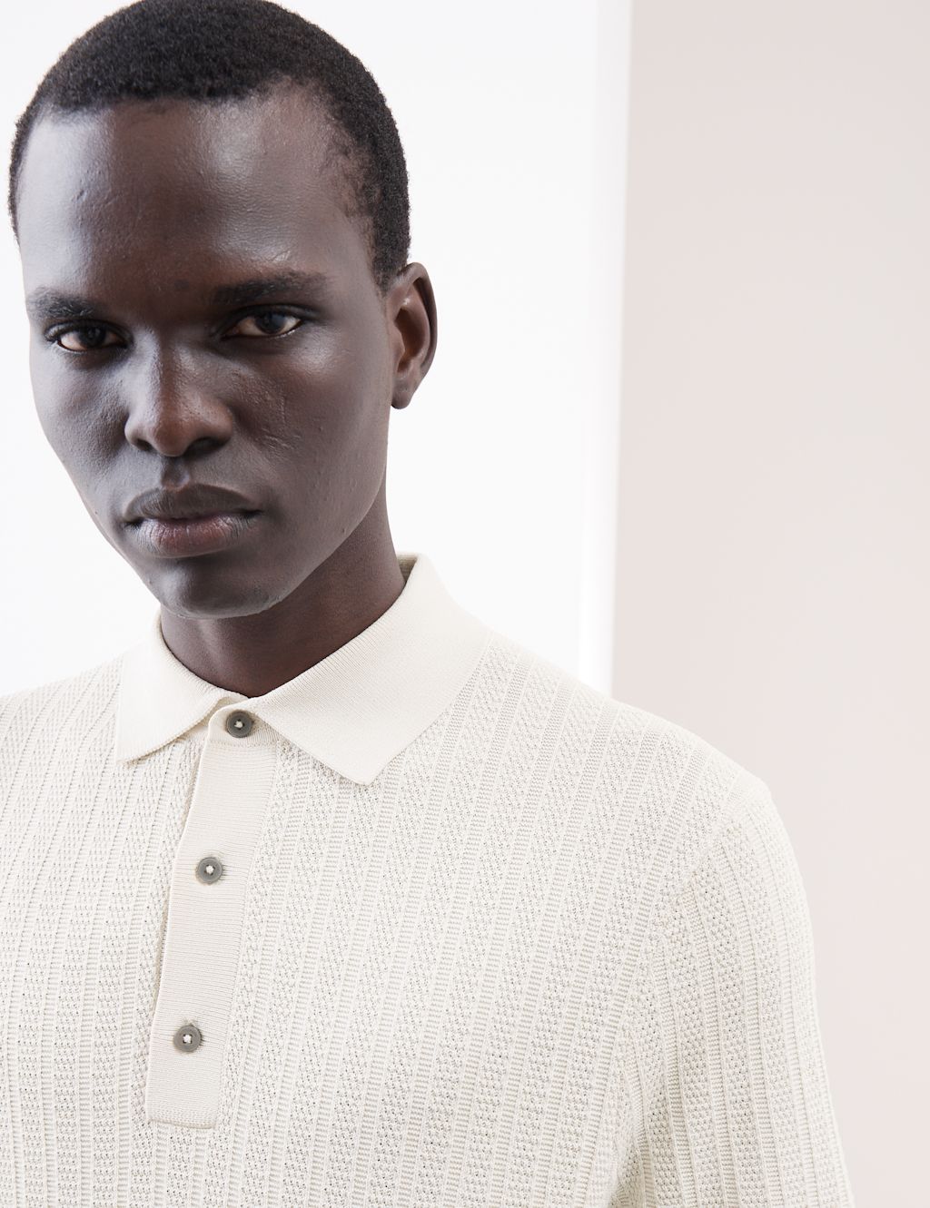 Autograph Textured Viscose Rich Knitted Polo Shirt - XXLREG - Light Natural, Light Natural