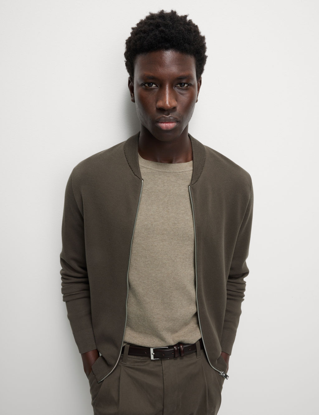 M&S Cotton Modal Blend Knitted Bomber - XLREG - Neutral, Neutral