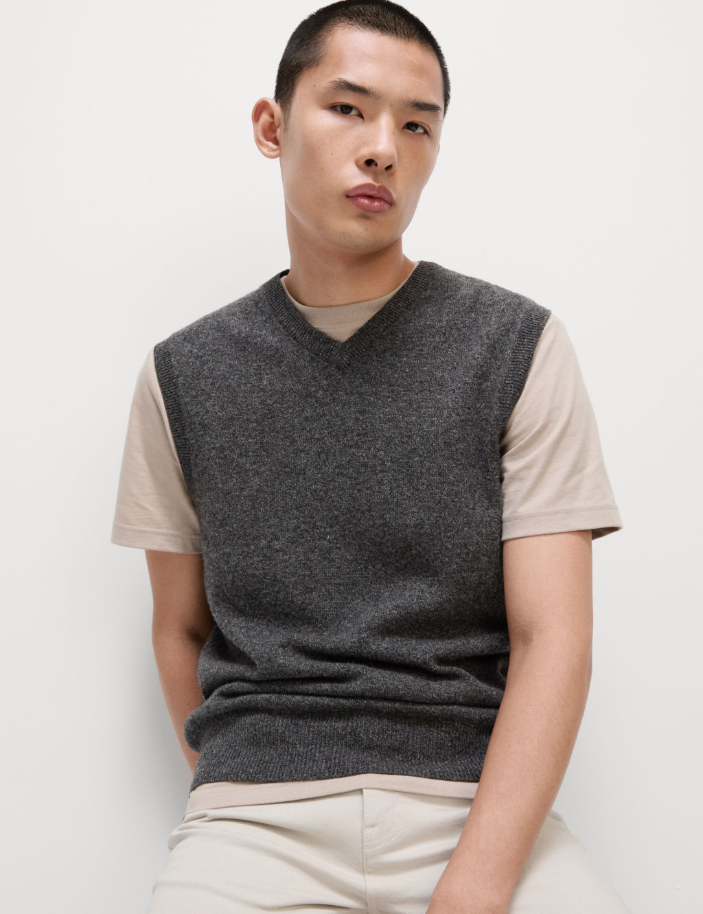 M&S Pure Extra Fine Lambswool Sleeveless Jumper - XXXLLNG - Charcoal Mix, Charcoal Mix