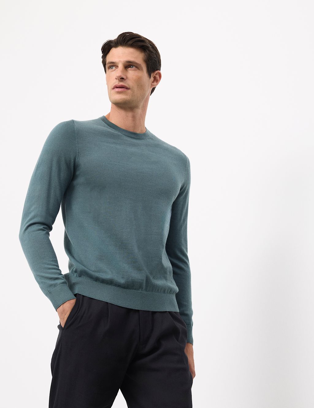 Autograph Pure Extra Fine Merino Wool Crew Neck Jumper - XLREG - Teal Green, Teal Green