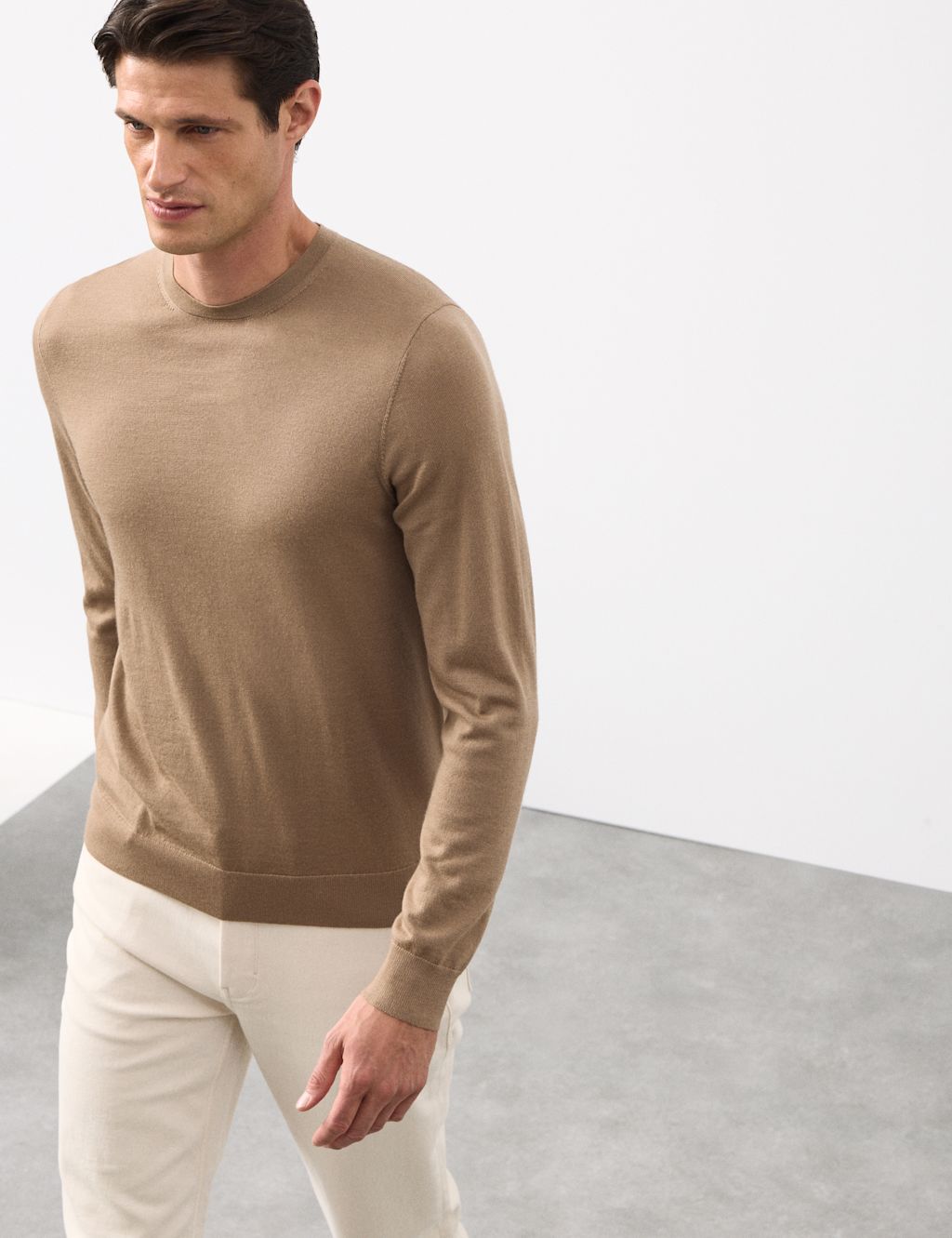 Autograph Pure Extra Fine Merino Wool Crew Neck Jumper - LREG - Camel, Camel
