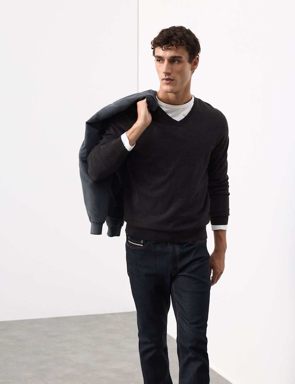 Autograph Pure Extra Fine Merino Wool V-Neck Jumper - XLREG - Charcoal, Charcoal