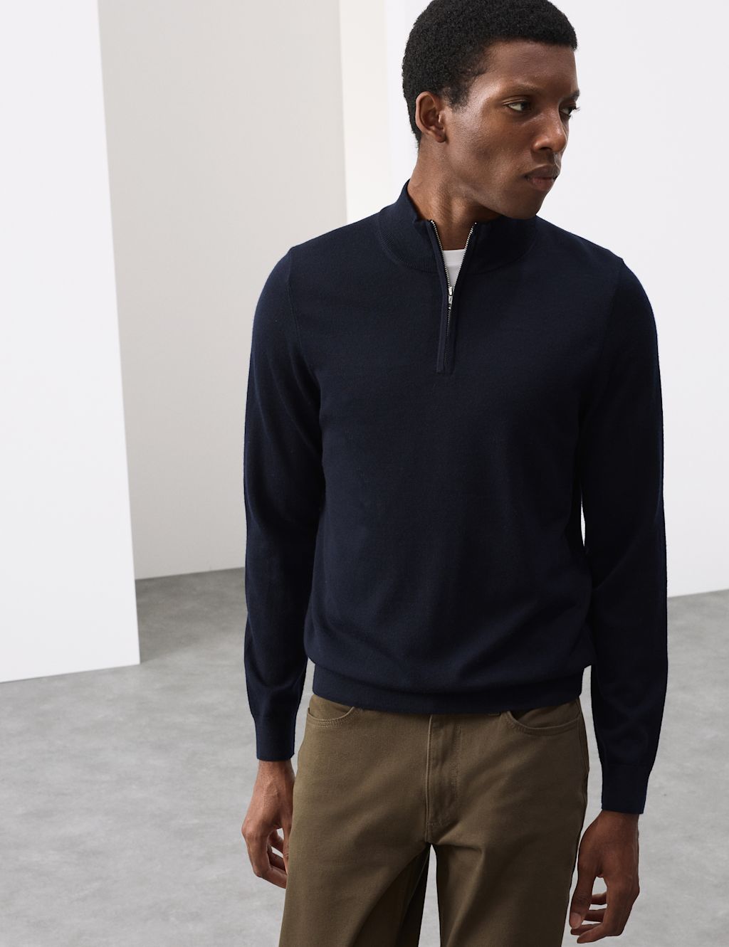 Autograph Pure Extra Fine Merino Wool Half Zip Jumper - LREG - Dark Navy, Dark Navy