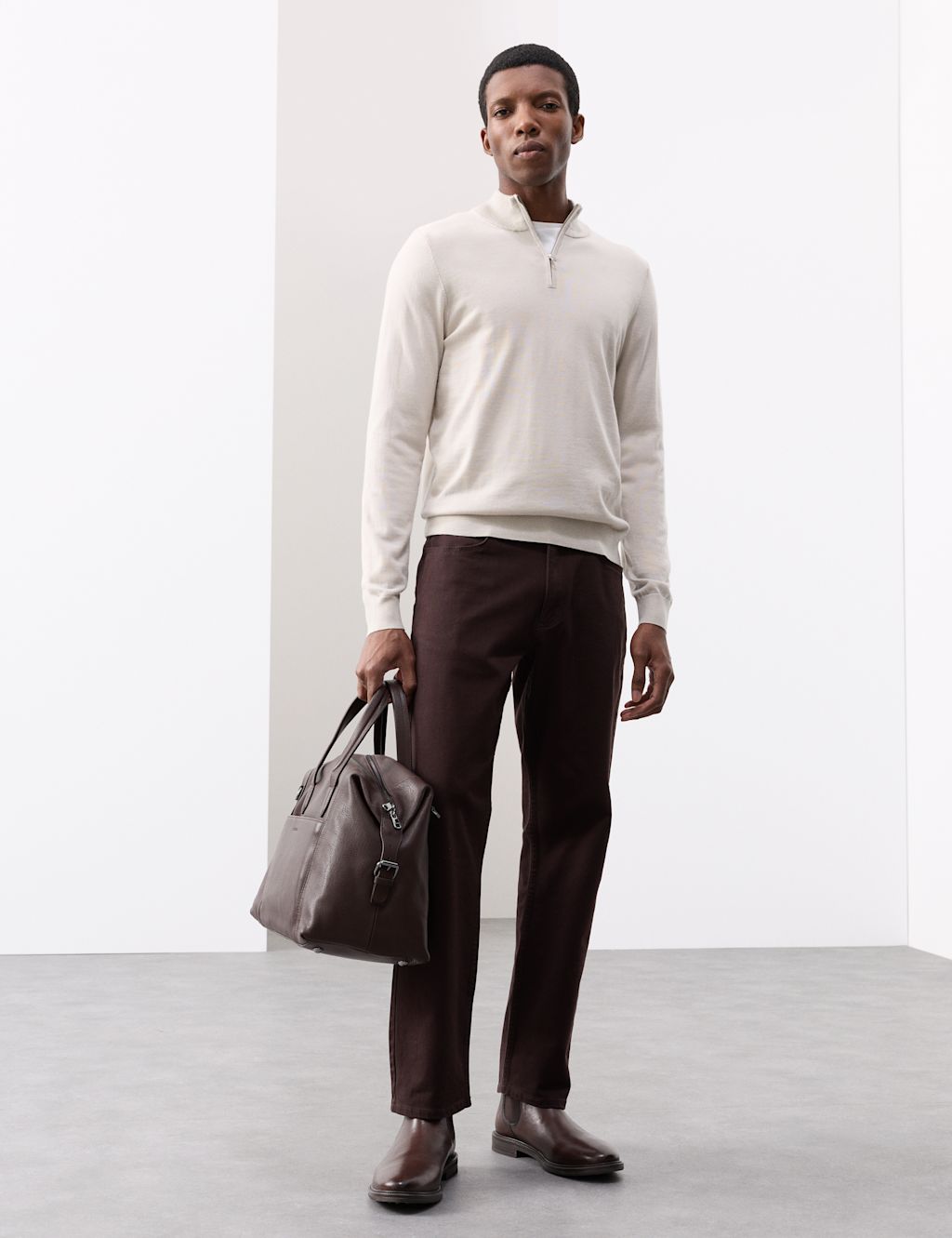 Autograph Pure Extra Fine Merino Wool Half Zip Jumper - XXLREG - Stone, Stone