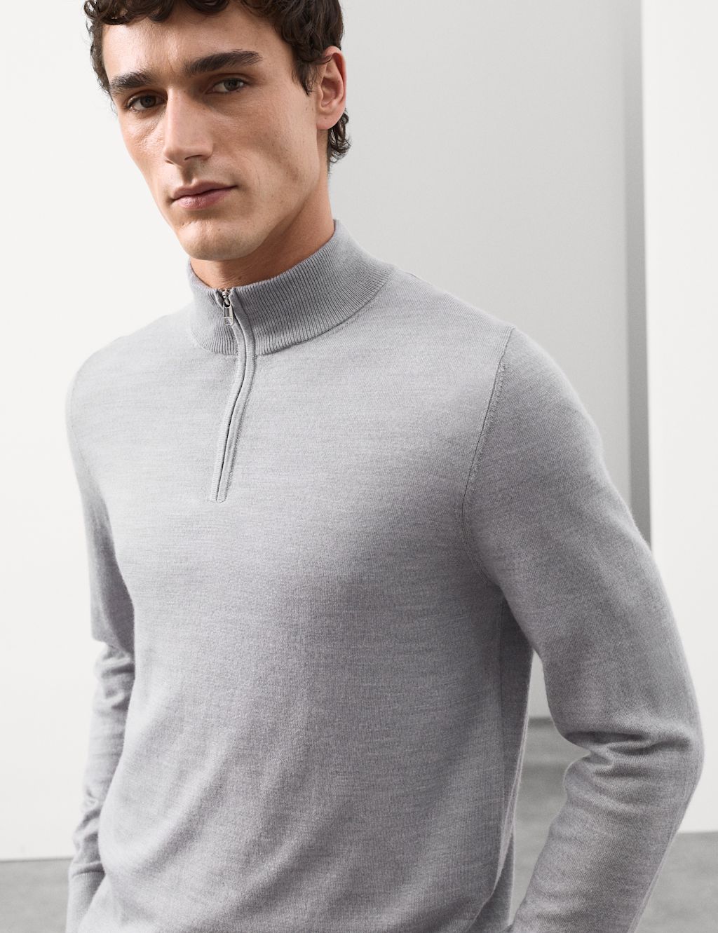 Autograph Pure Extra Fine Merino Wool Half Zip Jumper - XXLREG - Grey Marl, Grey Marl