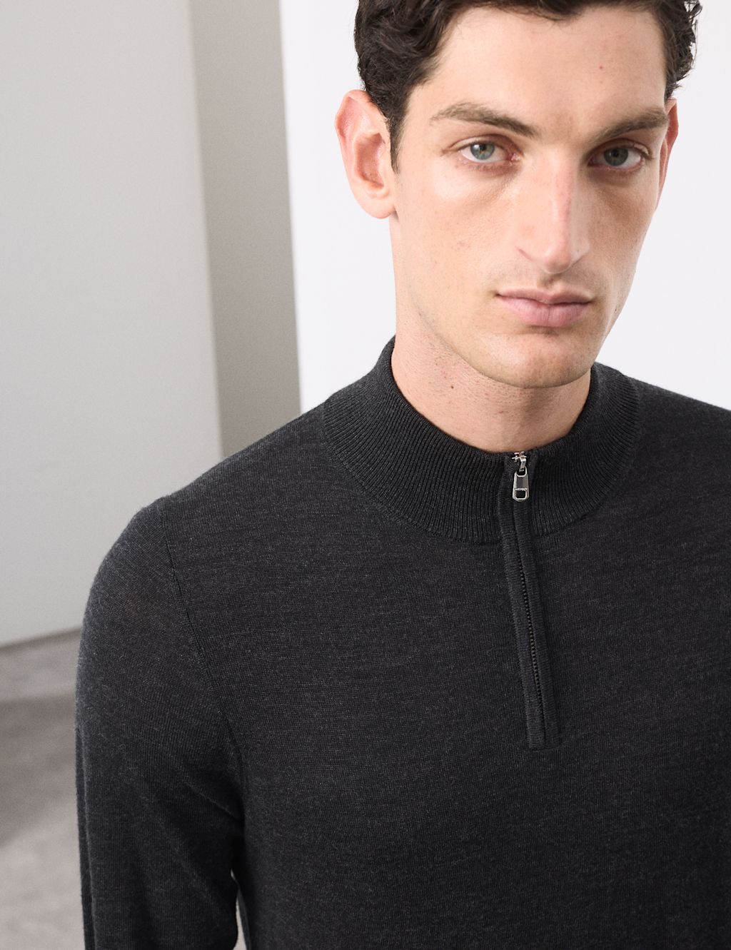 Autograph Pure Extra Fine Merino Wool Half Zip Jumper - XXLREG - Charcoal, Charcoal
