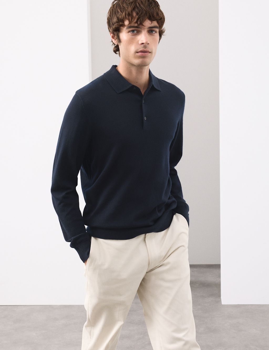 Autograph Pure Extra Fine Merino Wool Polo Shirt - LREG - Dark Navy, Dark Navy