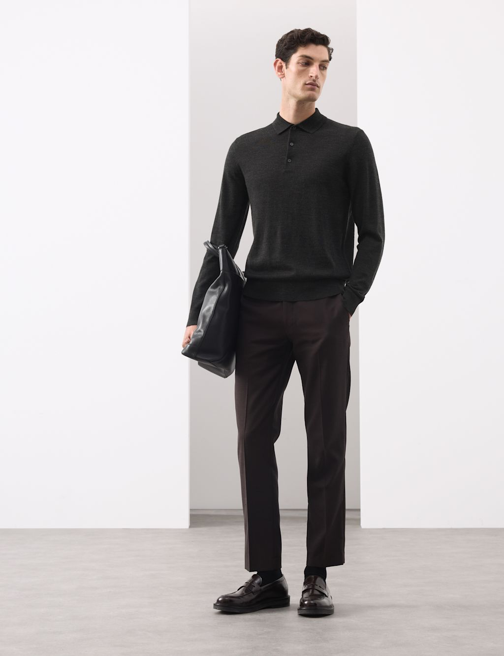 Autograph Pure Extra Fine Merino Wool Polo Shirt - XXLREG - Charcoal, Charcoal