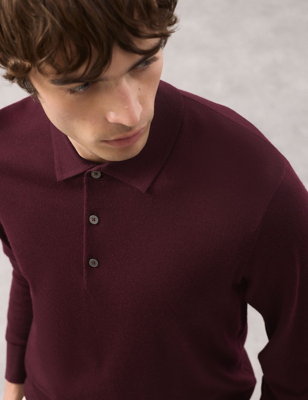 Autograph Pure Extra Fine Merino Wool Polo Shirt - XLREG - Burgundy, Burgundy