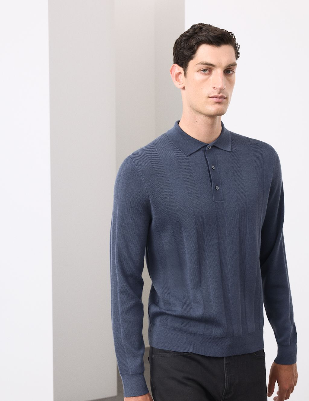 Autograph Extra Fine Merino Wool Blend Knitted Polo - LREG - Dark Ink, Dark Ink