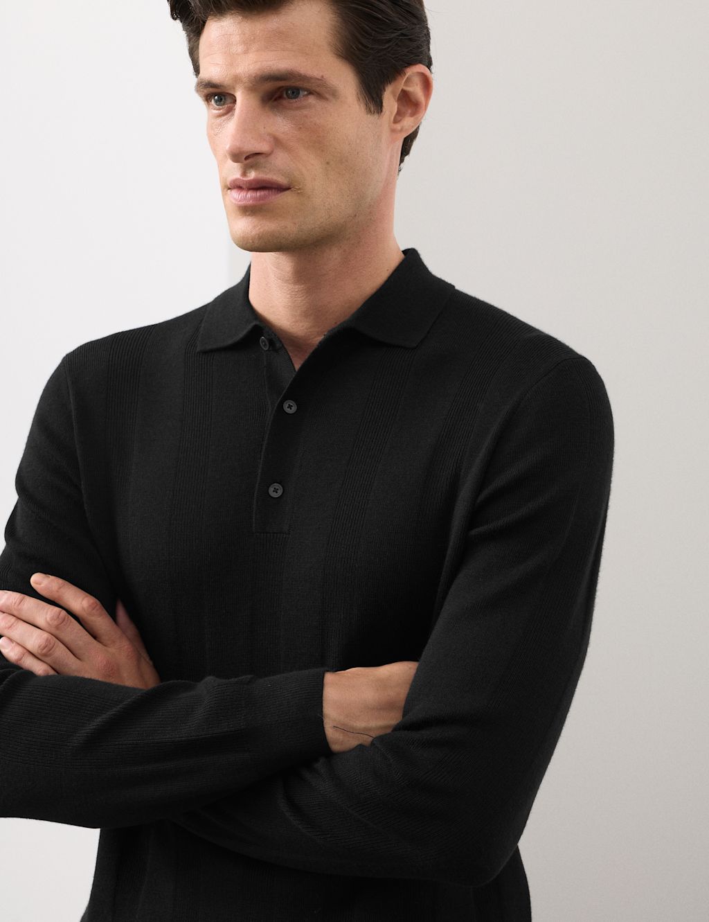 Autograph Extra Fine Merino Wool Blend Knitted Polo - LREG - Black, Black