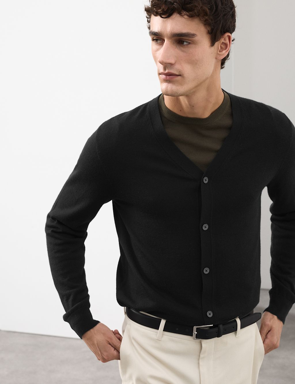 Autograph Pure Extra Fine Merino Wool Cardigan - LREG - Black, Black