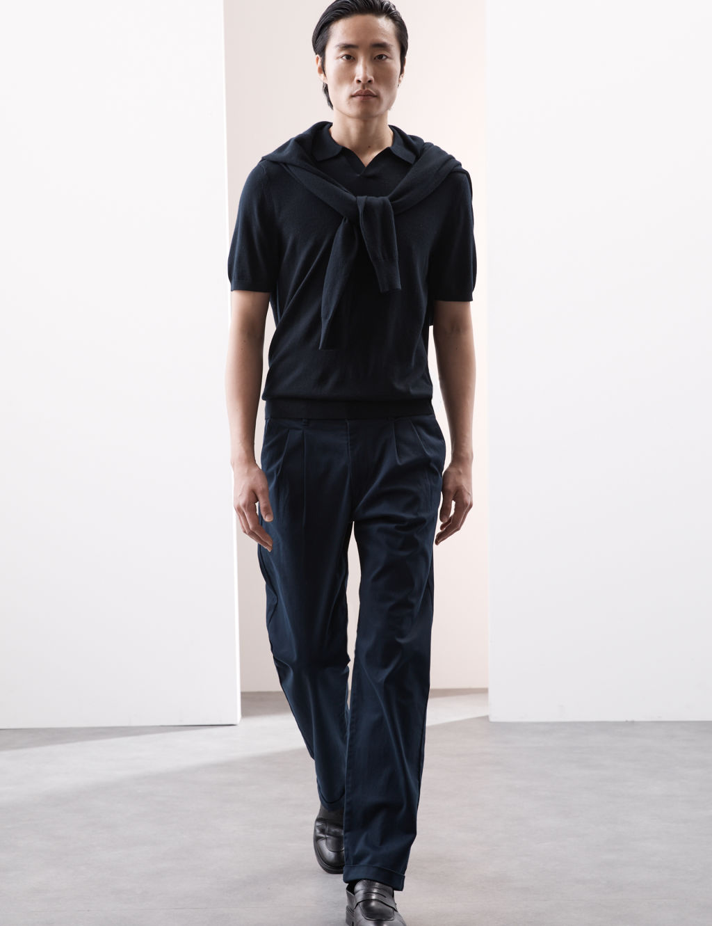 Autograph Pure Extra Fine Merino Wool Knitted Polo Shirt - LREG - Dark Navy, Dark Navy