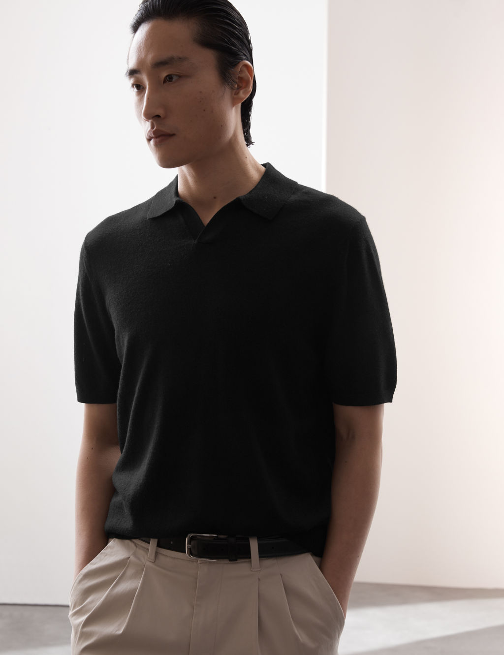 Autograph Pure Extra Fine Merino Wool Knitted Polo Shirt - XLREG - Black, Black