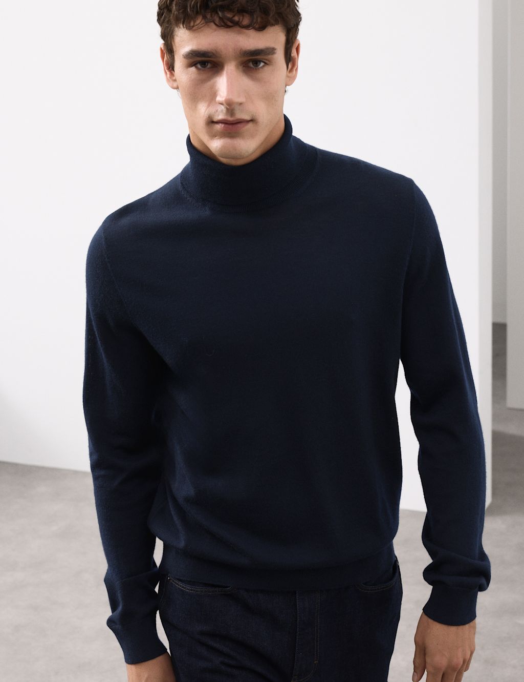 Autograph Pure Extra Fine Merino Wool Roll Neck Jumper - XXXXLREG - Dark Navy, Dark Navy