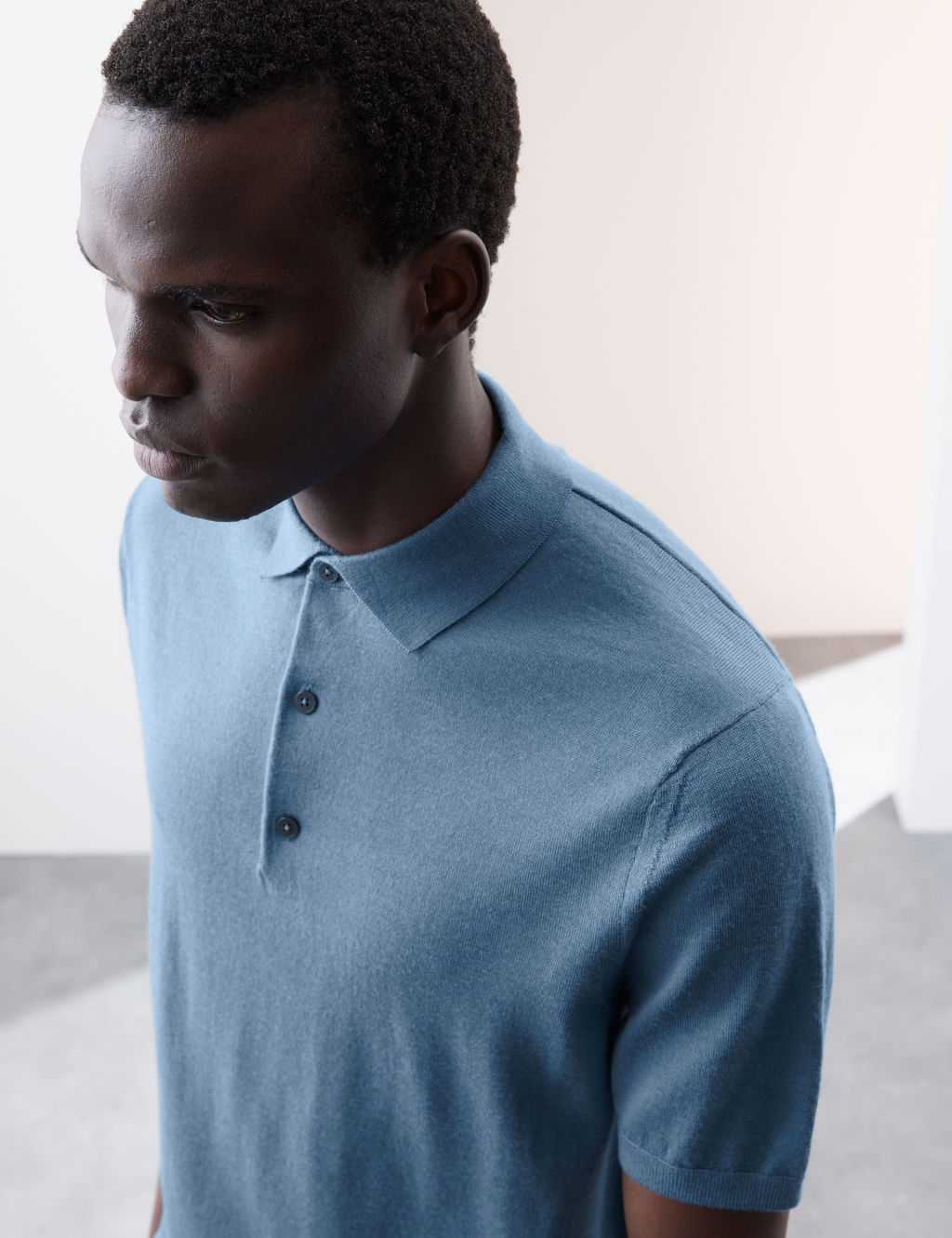 Autograph Pure Extra Fine Merino Wool Knitted Polo Shirt - XXXLLNG - Dusty Blue, Dusty Blue