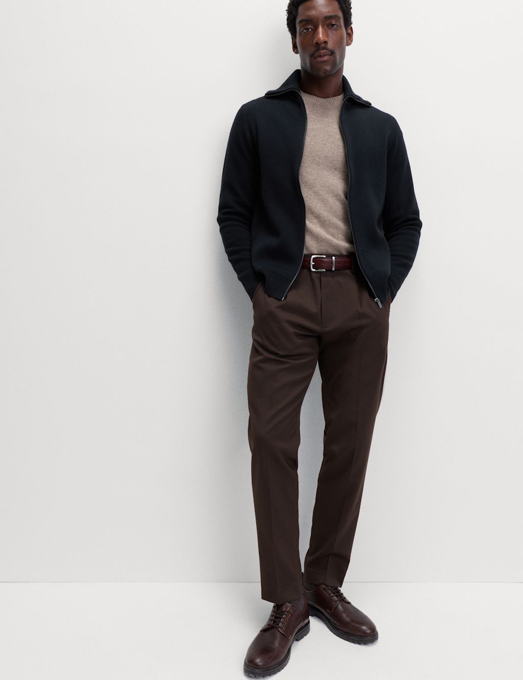 M&S Cotton Blend Milano-Knit Zip Up Jumper - SREG - Black, Black