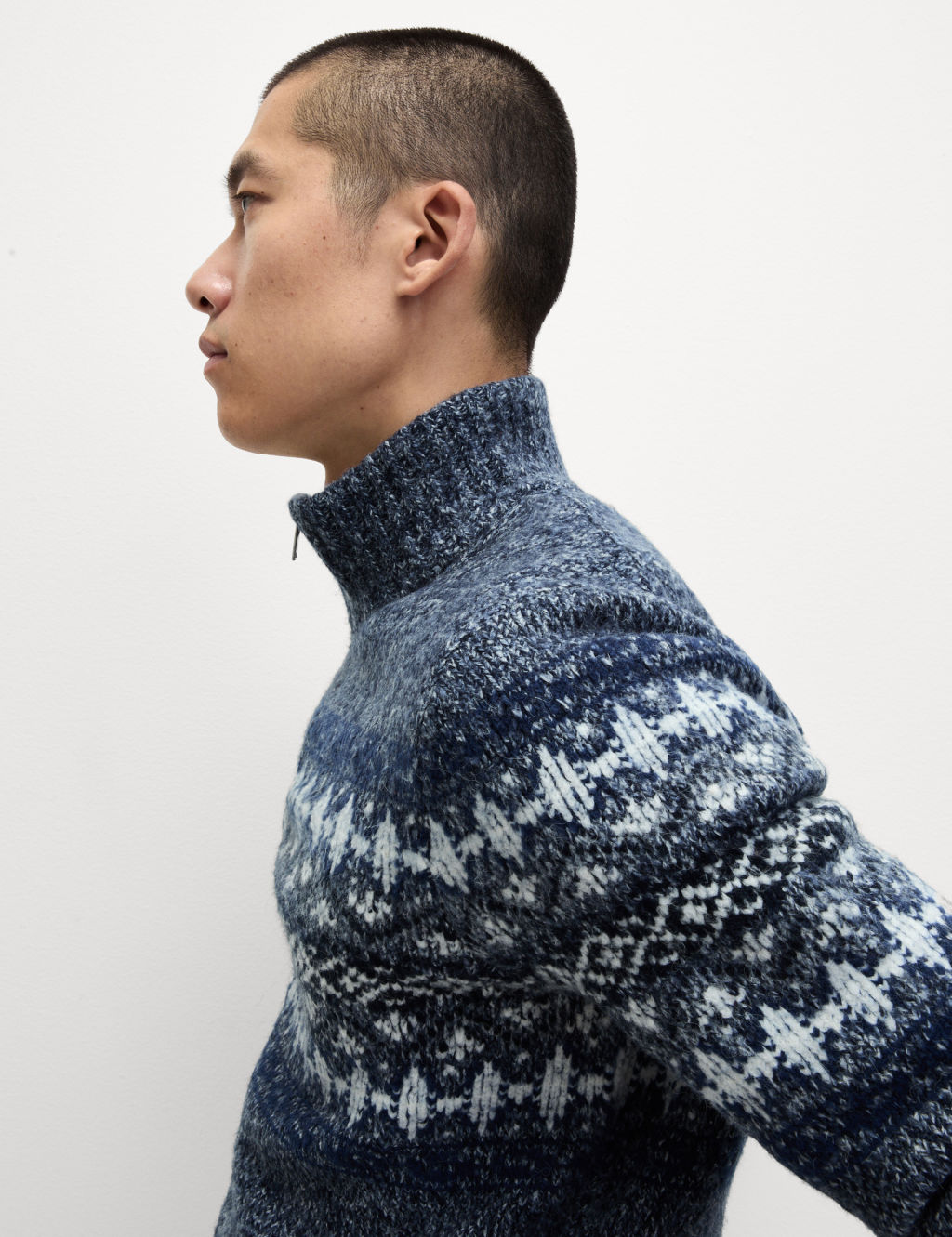 M&S Fair Isle Zip Up Jumper With Wool - Xxxllng - Blue Mix, Blue Mix