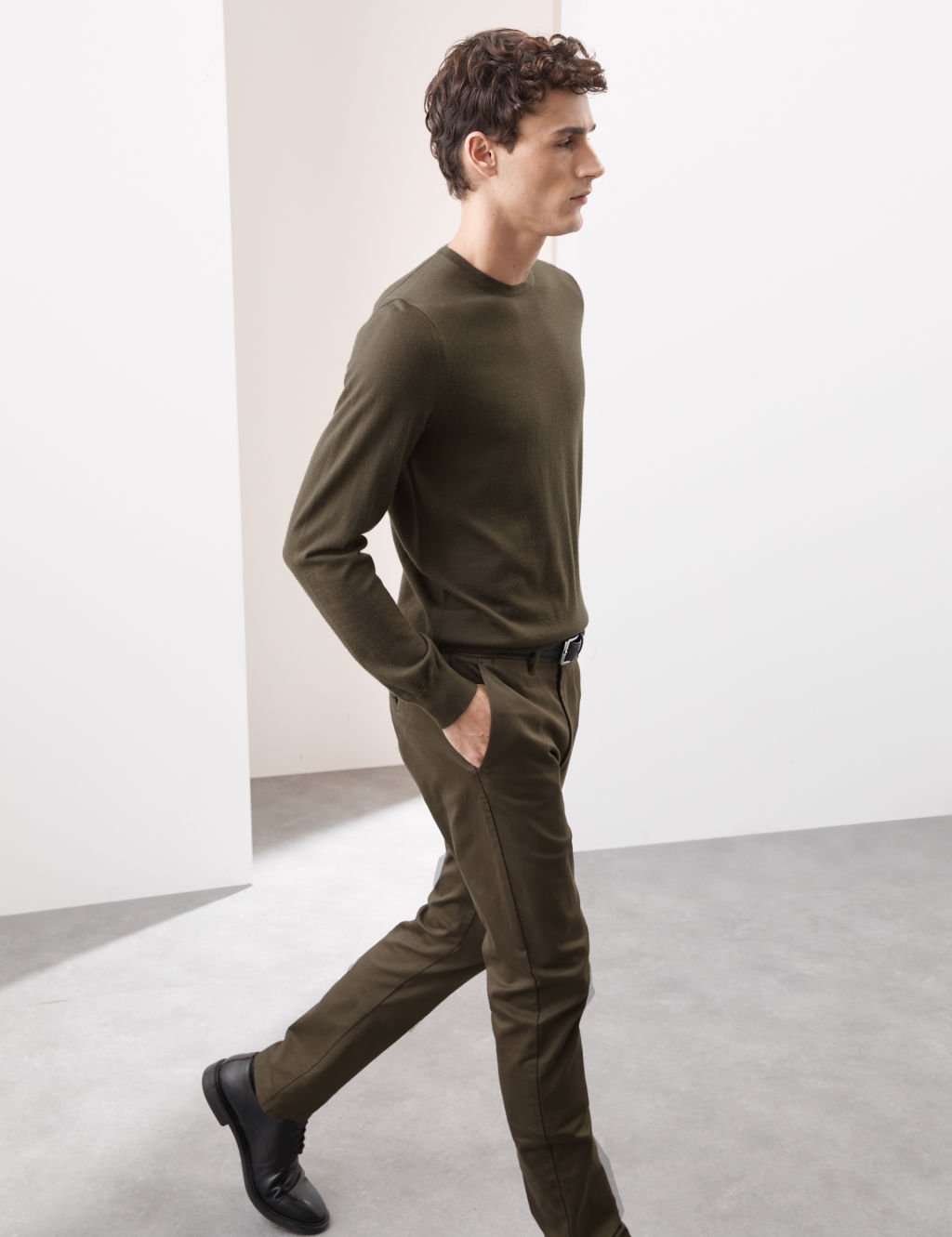 Autograph Pure Extra Fine Merino Wool Crew Neck Jumper - LREG - Dark Khaki, Dark Khaki