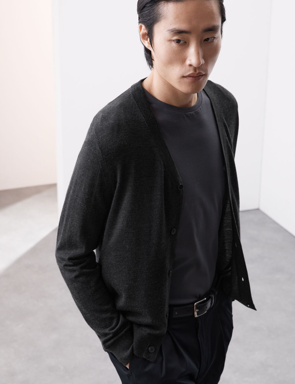 Autograph Pure Extra Fine Merino Wool V-Neck Cardigan - XXLREG - Charcoal, Charcoal