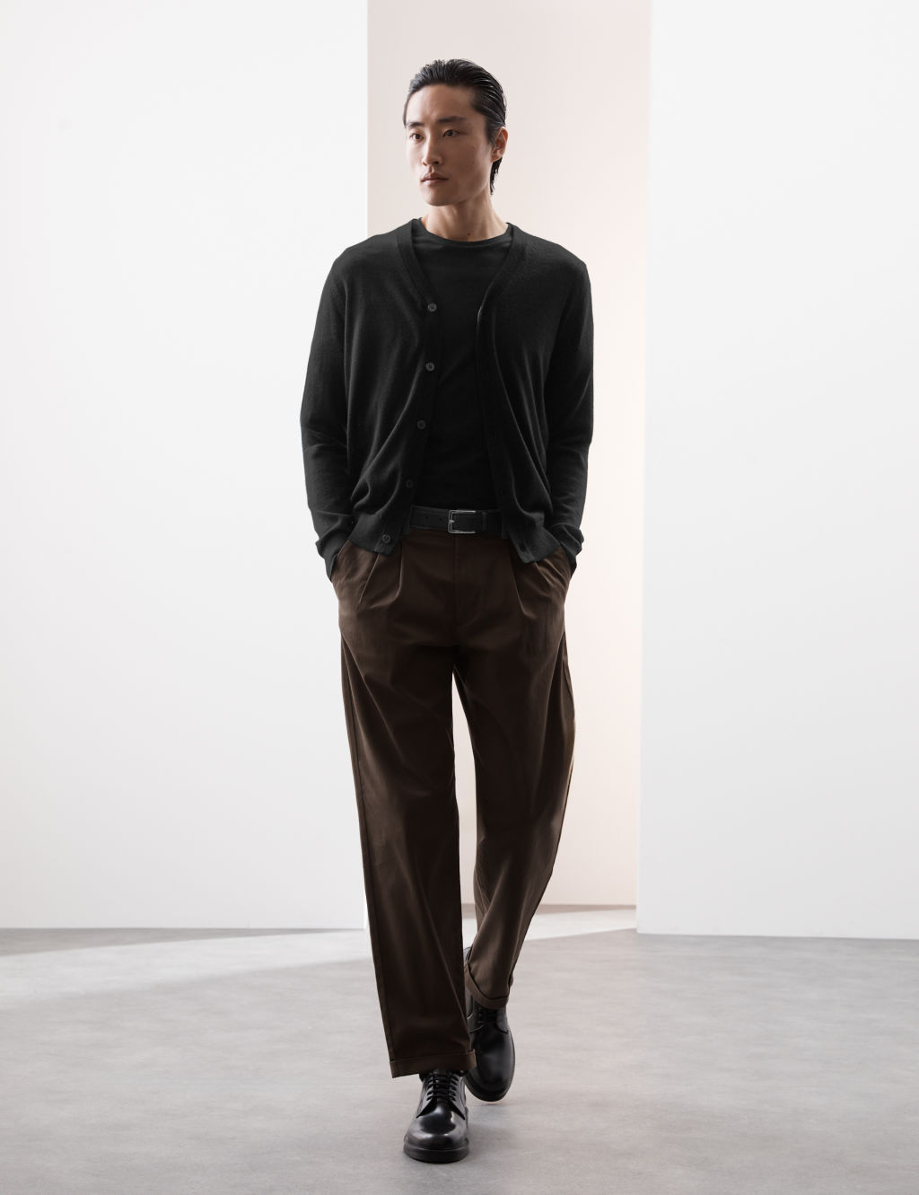 Autograph Pure Extra Fine Merino Wool V-Neck Cardigan - MREG - Black, Black