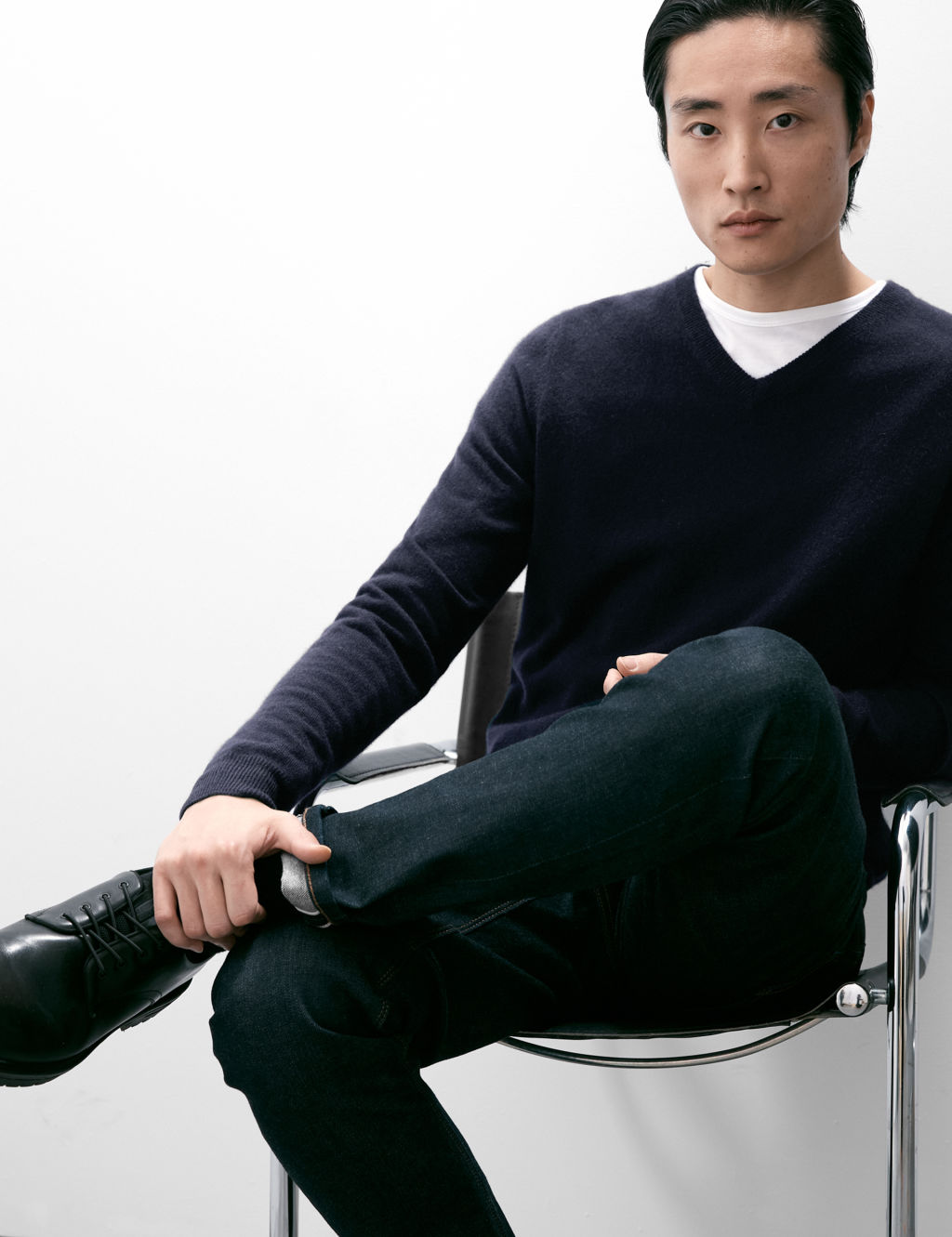 Autograph Pure Cashmere V-Neck Jumper - LREG - Navy, Navy