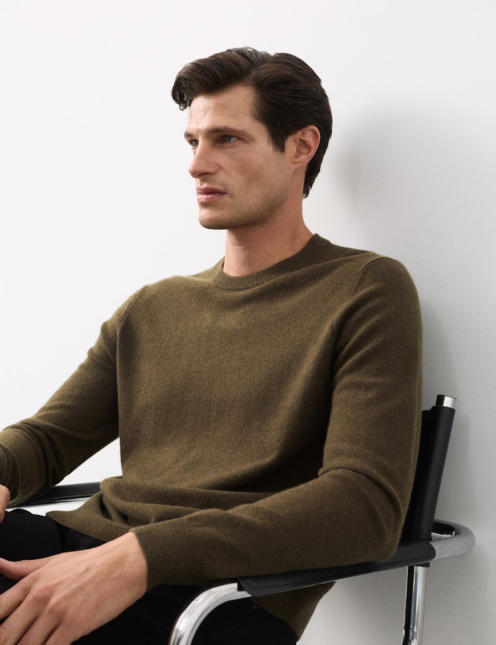 Autograph Pure Cashmere Crew Neck Jumper - MREG - Dark Olive, Dark Olive