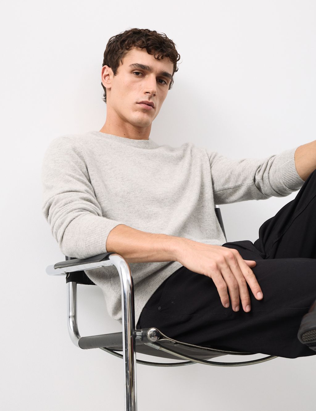 Autograph Pure Cashmere Crew Neck Jumper - XLREG - Grey Marl, Grey Marl