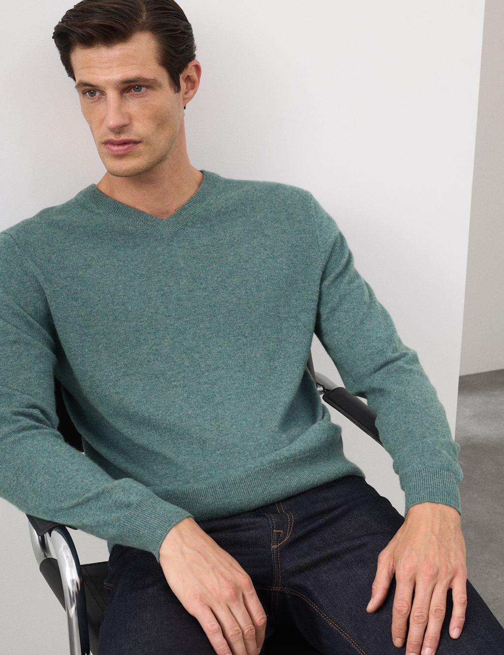 Autograph Pure Cashmere V-Neck Jumper - XLREG - Teal Green, Teal Green