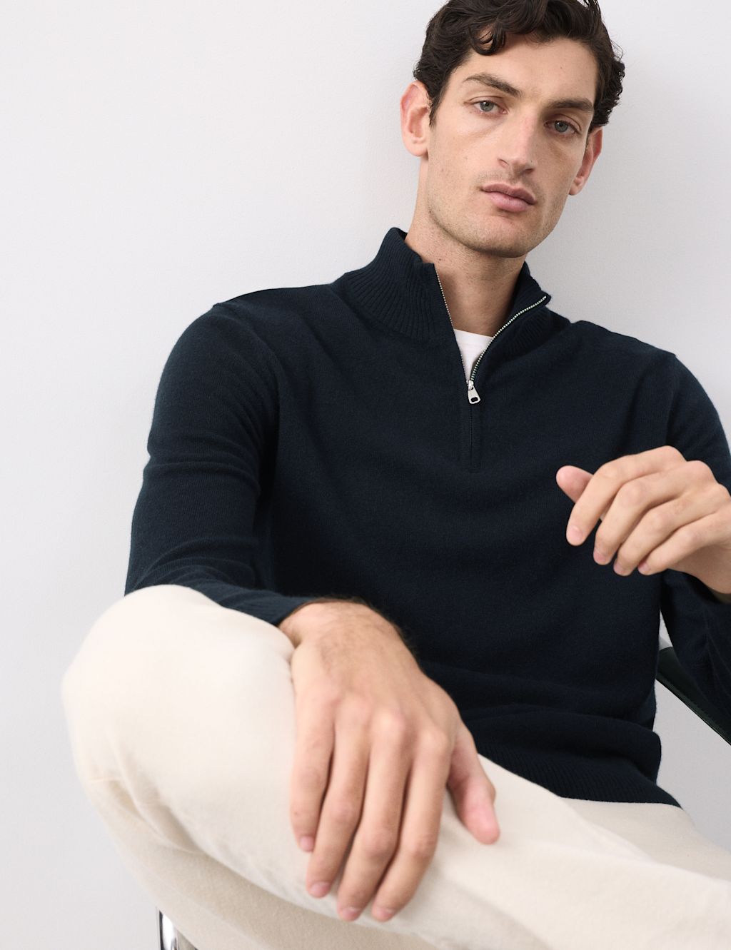 Autograph Pure Cashmere Half Zip Jumper - XXLREG - Dark Navy, Dark Navy