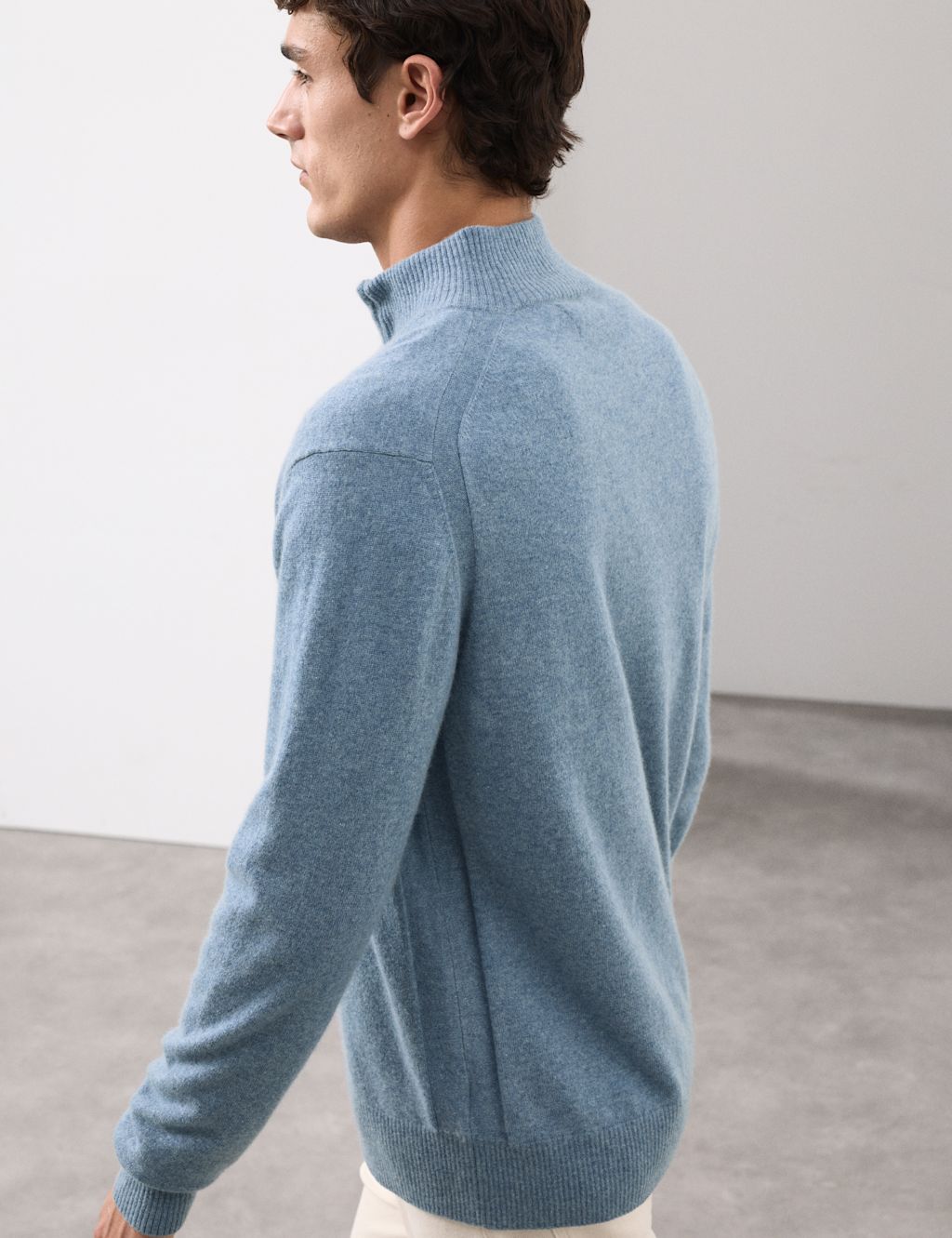 Autograph Pure Cashmere Half Zip Jumper - SREG - Smokey Blue, Smokey Blue