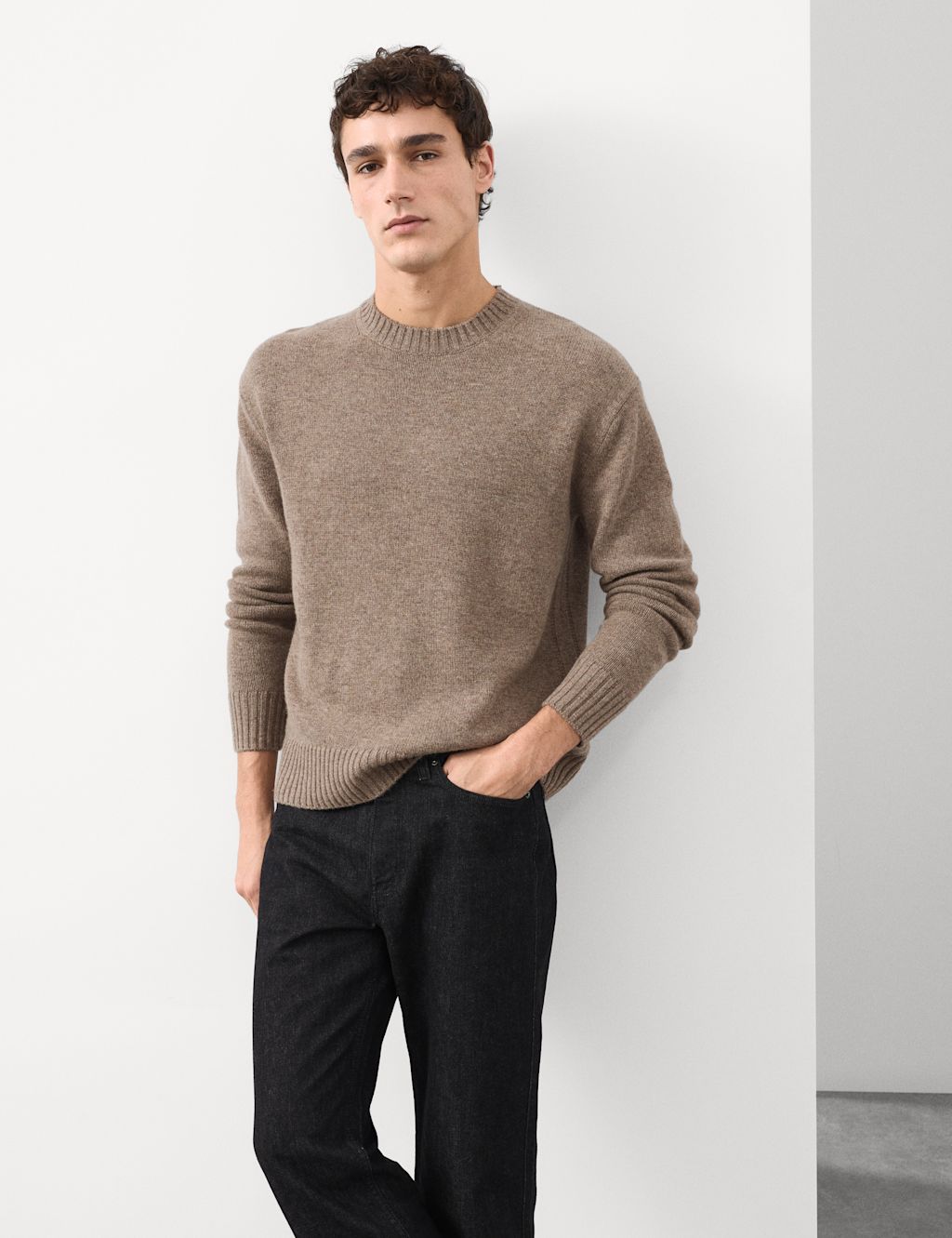 Autograph Cashmere and Wool Blend Crew Neck Jumper - LREG - Neutral, Neutral