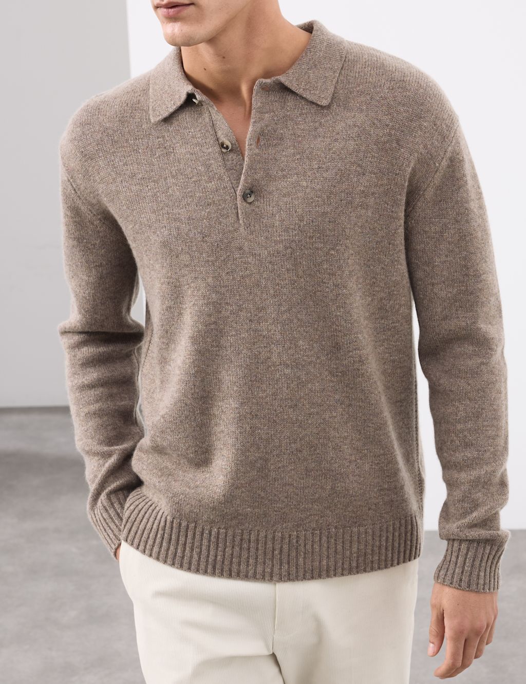 Autograph Cashmere and Wool Blend Relaxed Polo Jumper - LREG - Neutral, Neutral