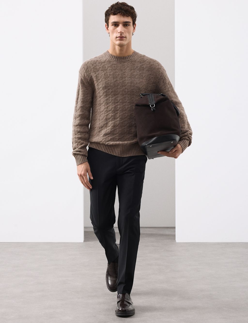 Autograph Cashmere Blend Textured Crew Neck Jumper - LREG - Neutral, Neutral