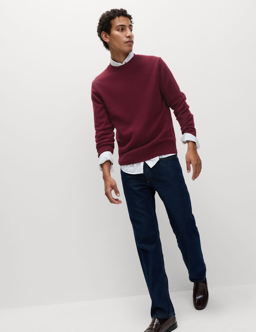 M&S Pure Lambswool Crew Neck Jumper - XLLNG - Wine, Wine