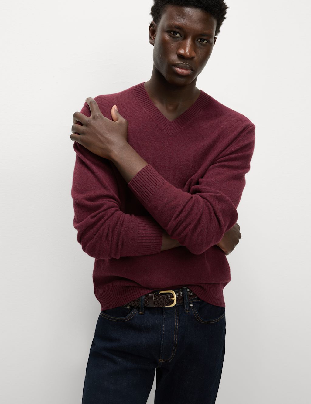M&S Pure Lambswool V-Neck Jumper - XLREG - Wine, Wine