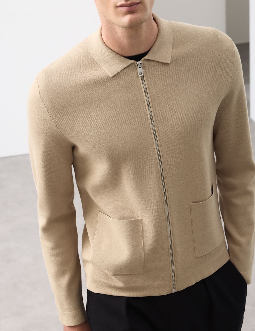 Autograph Milano-knit Zip up Knitted Jacket - LLNG - Sand, Sand