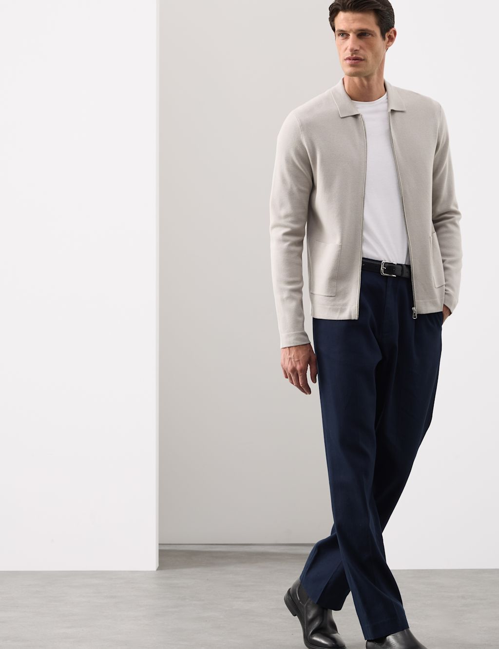 Autograph Milano-knit Zip up Knitted Jacket - SREG - Light Grey, Light Grey