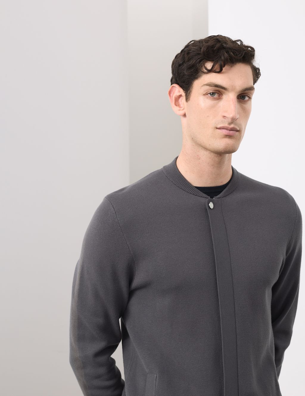 Autograph Milano-Knit Baseball Neck Bomber Jacket - LREG - Granite, Granite