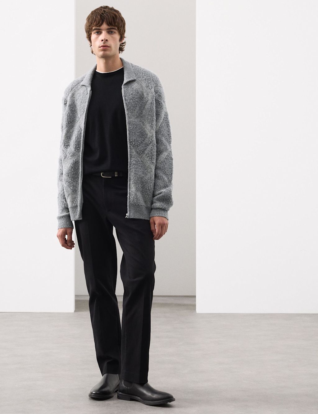 Autograph Merino Wool Rich Boucle Zip Up Jacket - LREG - Grey Mix, Grey Mix