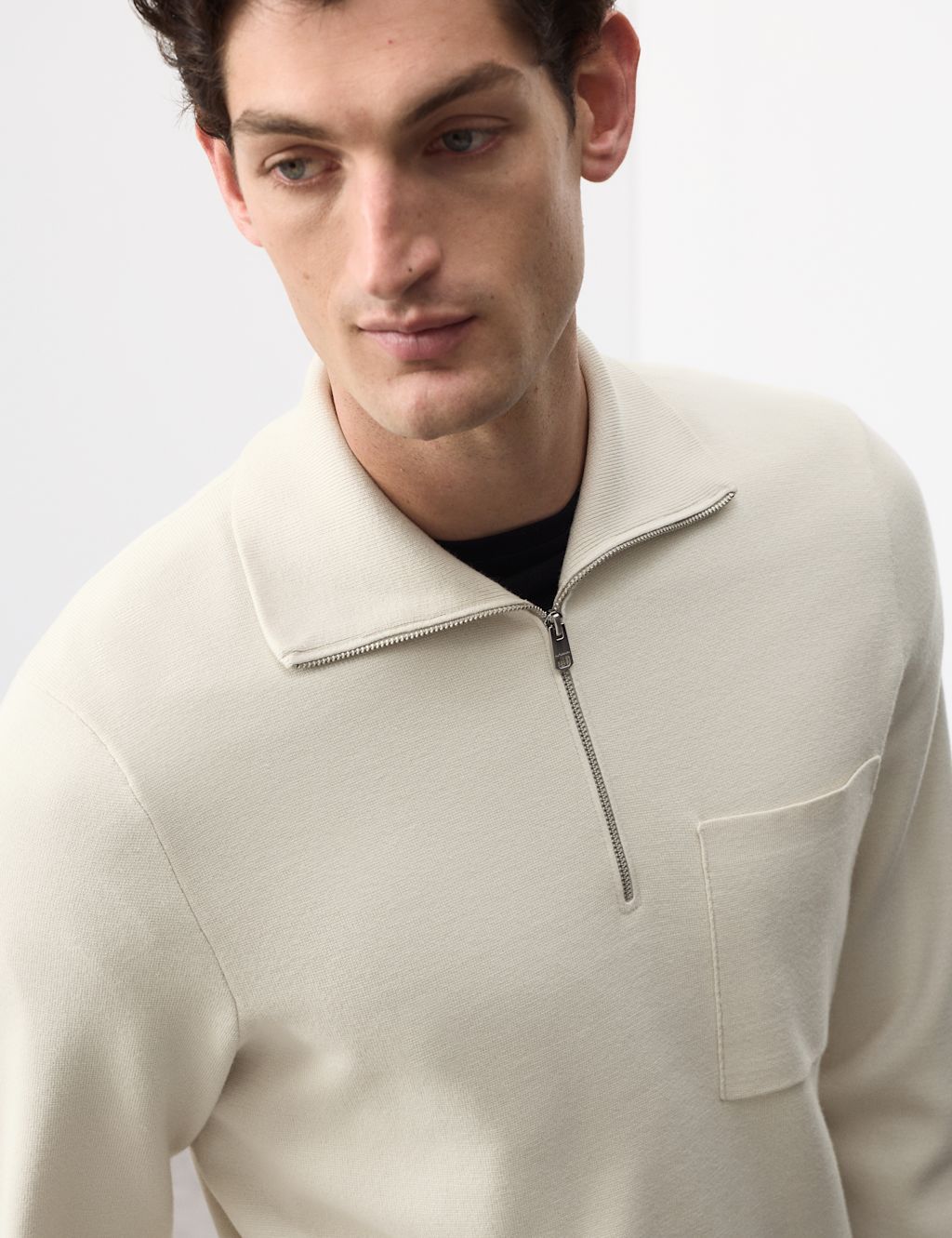 Autograph Milano-Knit Extended Funnel Neck Half Zip Jumper - LREG - Light Natural, Light Natural