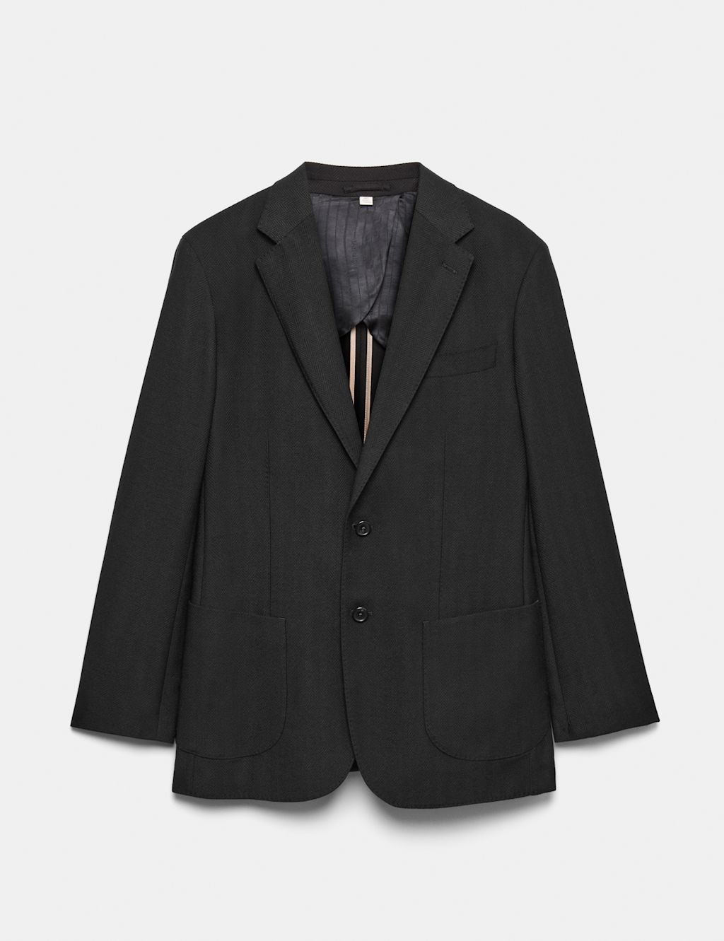 JAEGER  Tailored Fit Wool Herringbone Blazer - 46 - Black, Black