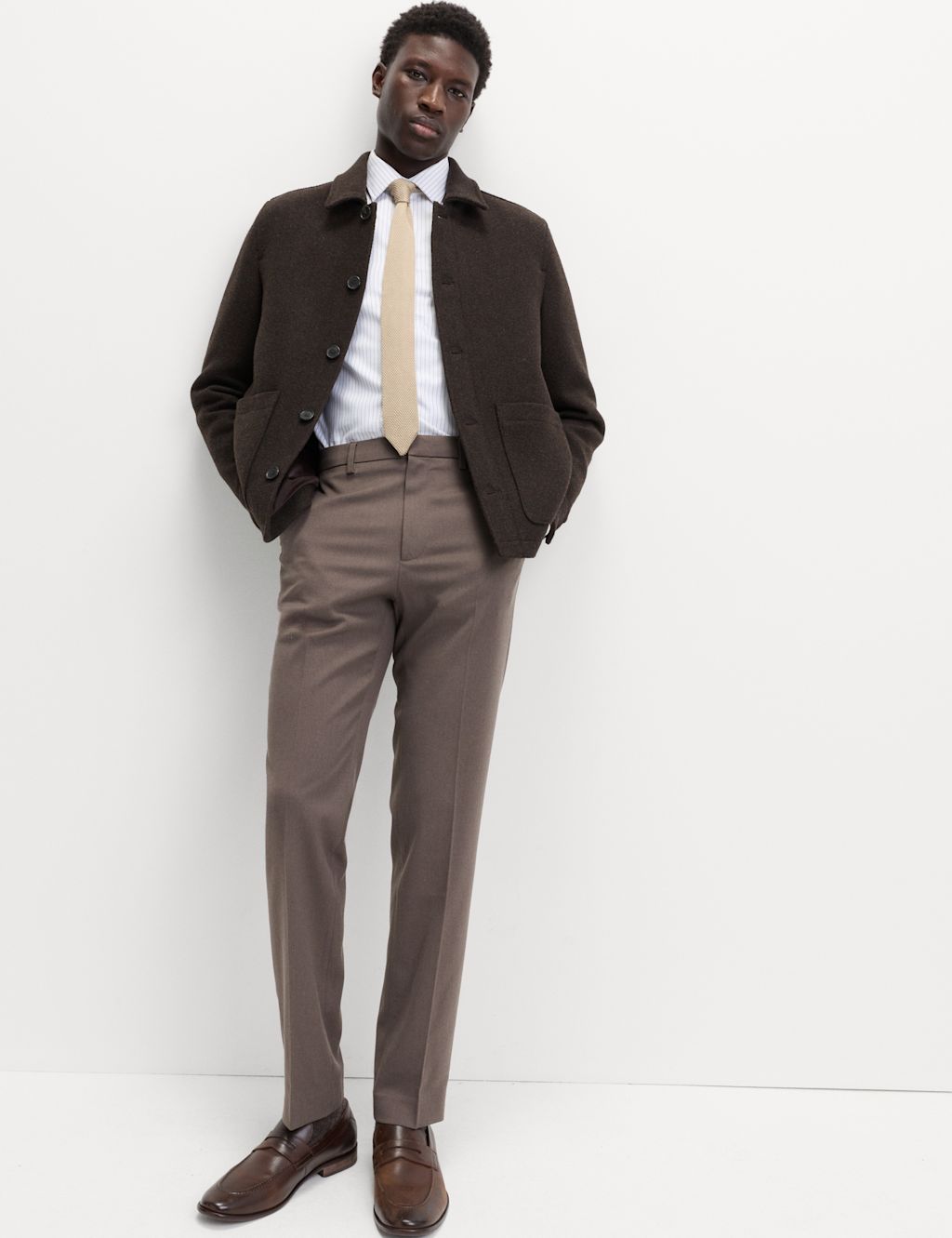 M&S Regular Fit Smart Stretch Trousers - 44SHT - Mole, Mole