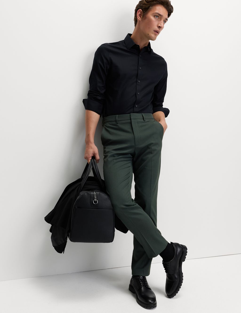 M&S Regular Fit Smart Stretch Trousers - 44SHT - Cedar, Cedar