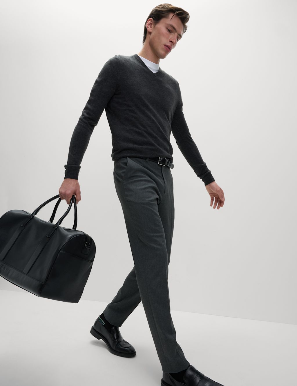 M&S Skinny Fit Smart Stretch Trousers - 28REG - Charcoal, Charcoal