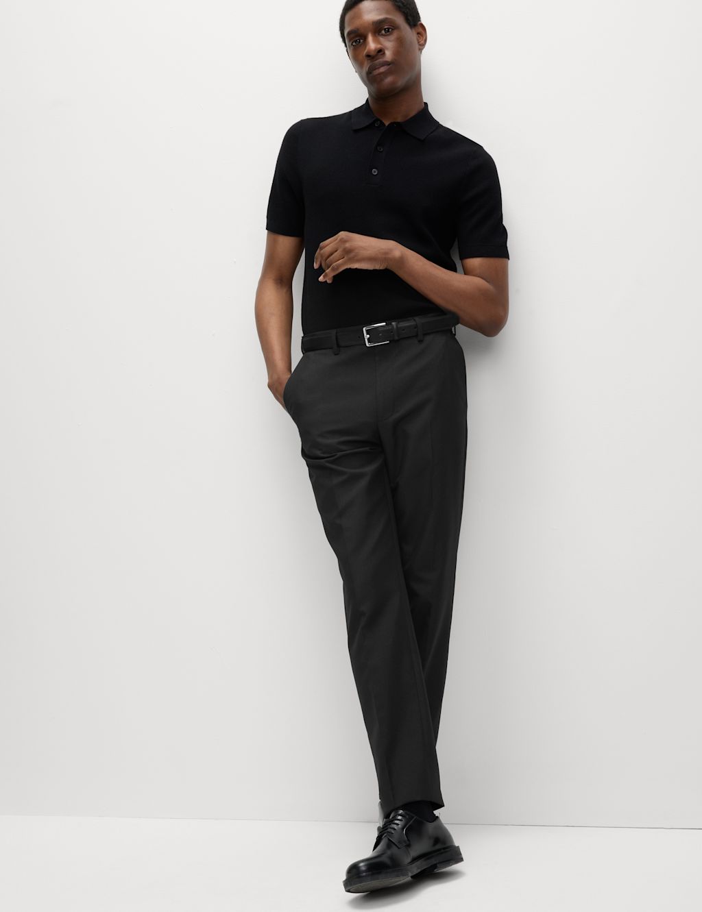 M&S Regular Fit Crease Resist Smart Trousers - 32SHT - Black, Black
