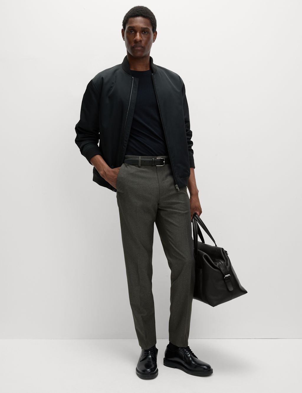 M&S Slim Fit Crease Resist Smart Trousers - 28LNG - Charcoal, Charcoal